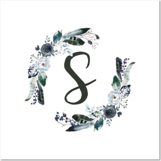 Floral Monogram S Dark Bohemian Flora Posters and Art